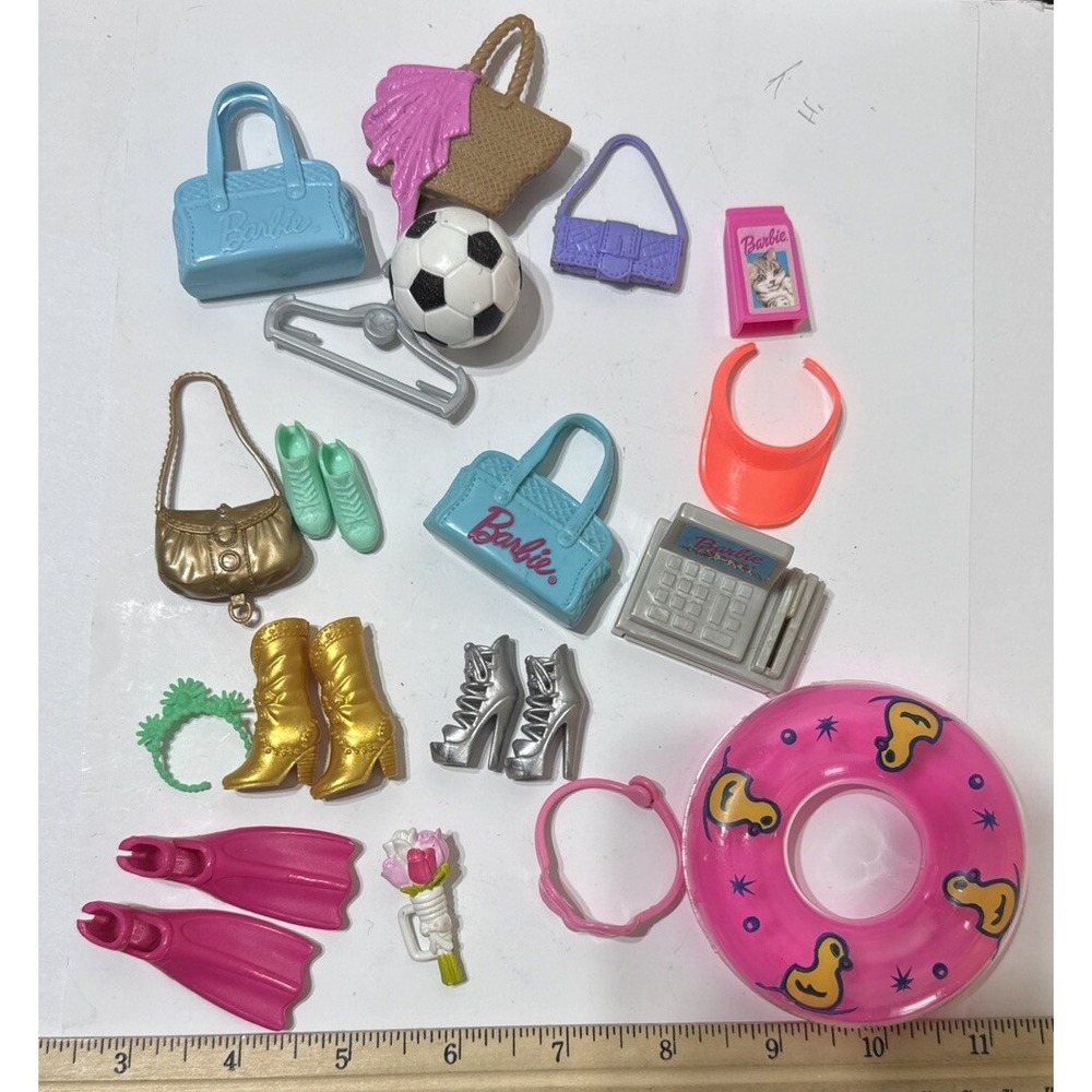 Barbie Brand Mixed LOT Of 18 Marked‎ B Purse Shoes Cash Register Swim Tube Ball